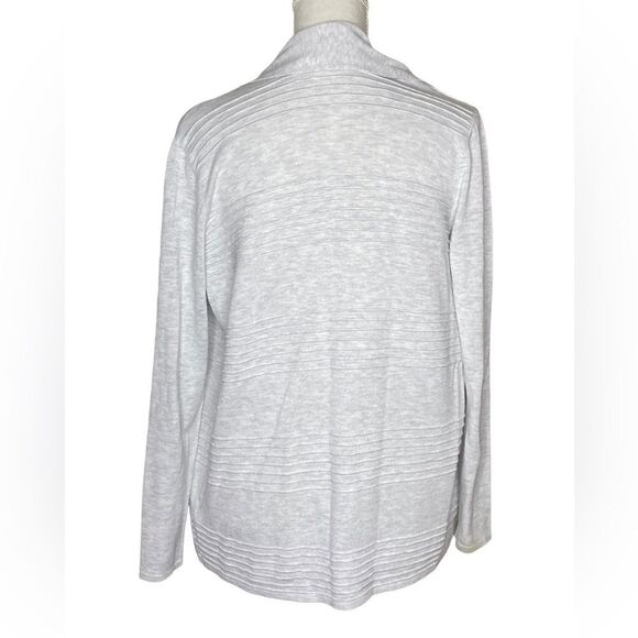 Evolution By Cyrus Wm’s Sz Med Gray Ribbed Knit Folded Collar Open Cardigan - Picture 2 of 4